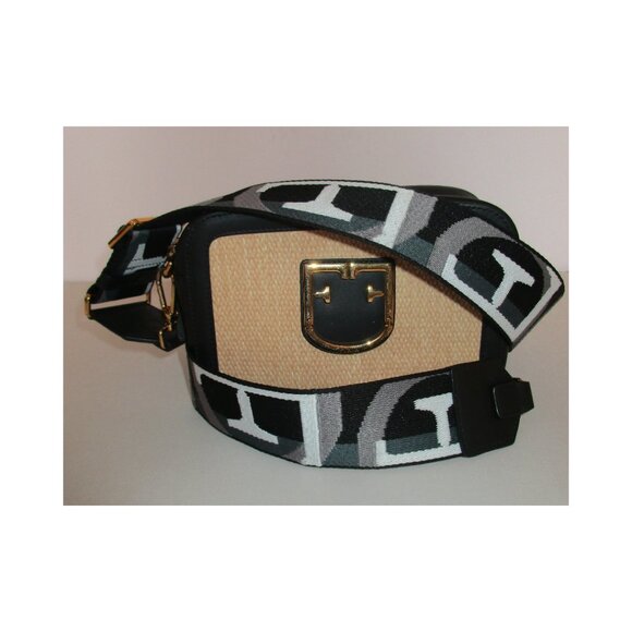 Furla Brava Mini Straw & Black Leather Summer Crossbody Shoulder Bag NWOT - Picture 8 of 11